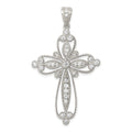 Sterling Silver Rhodium-plated CZ Filigree Cross Pendant, 52 x 30 mm