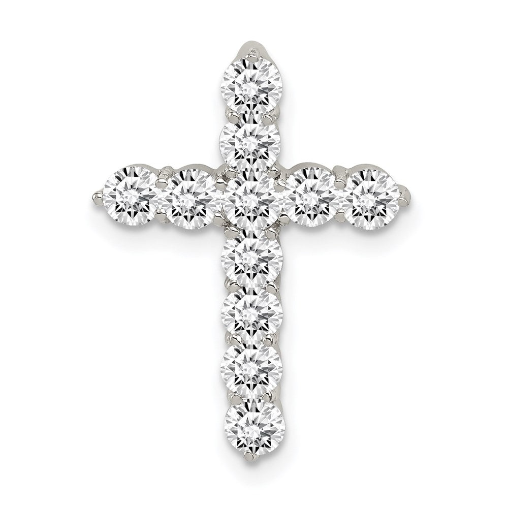 Sterling Silver Rhodium-plated CZ Cross Pendant, 22 x 16 mm