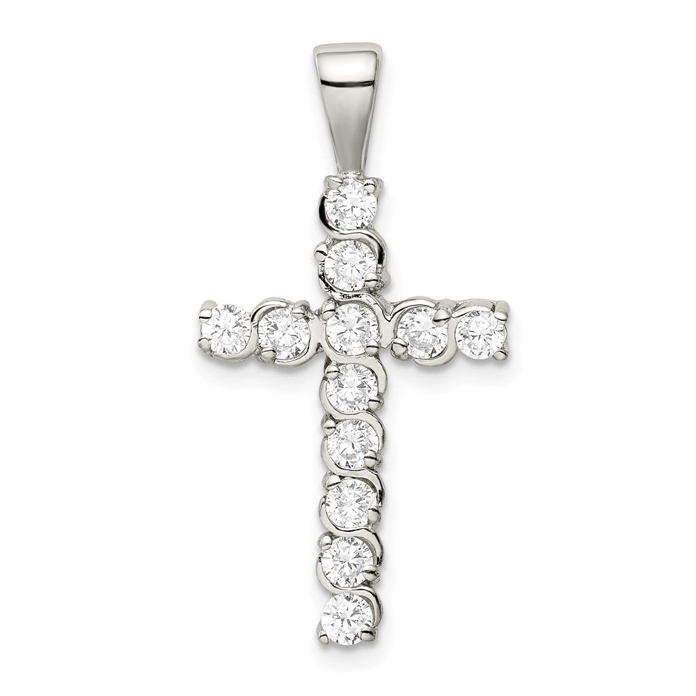 Sterling Silver Rhodium-plated CZ Latin Cross Pendant, 32 x 17 mm