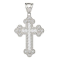 Sterling Silver Rhodium-plated CZ Budded Cross Pendant, 74 x 41 mm