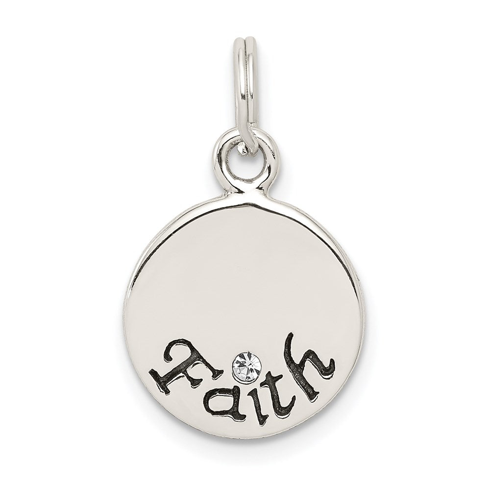 Sterling Silver Antiqued Stellux Crystal Faith Charm, 17 x 13 mm