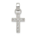 Sterling Silver Rhodium-plated CZ Latin Cross Pendant, 23 x 10 mm