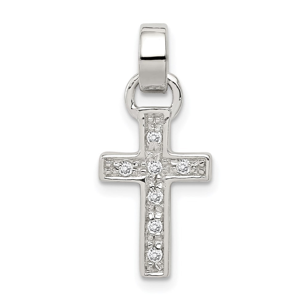 Sterling Silver Rhodium-plated CZ Latin Cross Pendant, 23 x 10 mm