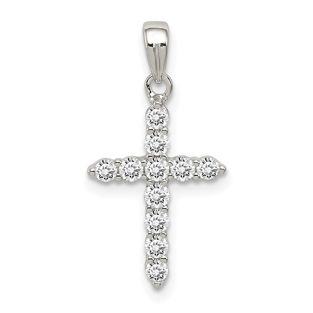 Sterling Silver Rhodium-plated CZ Cross Pendant, 22 x 11 mm