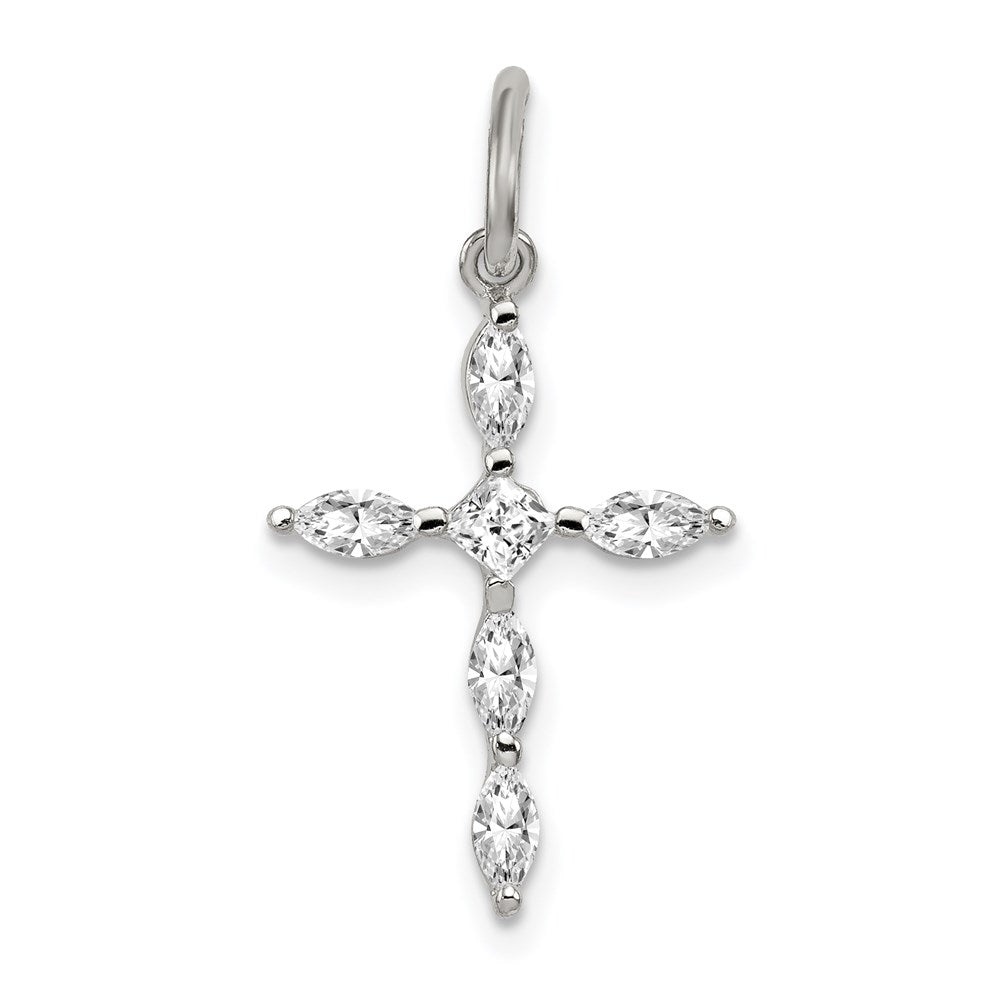 Sterling Silver Rhodium-plated CZ Cross Charm, 21 x 14 mm
