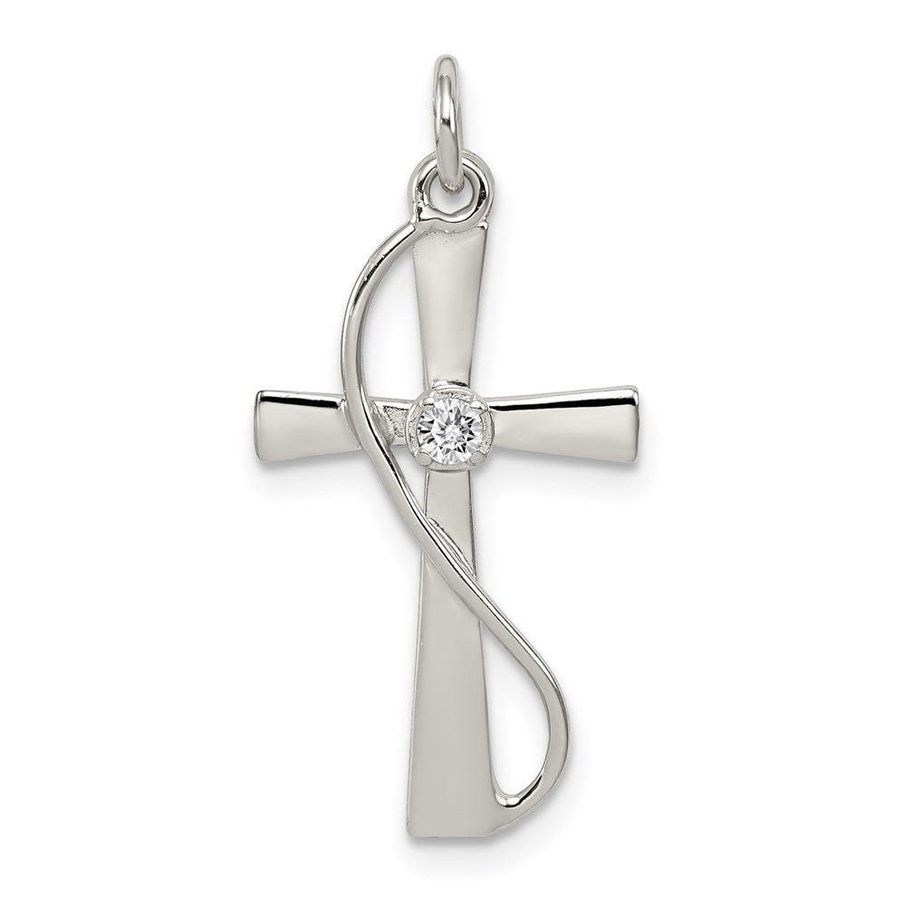 Sterling Silver Rhodium-plated CZ Cross Pendant, 24 x 13 mm