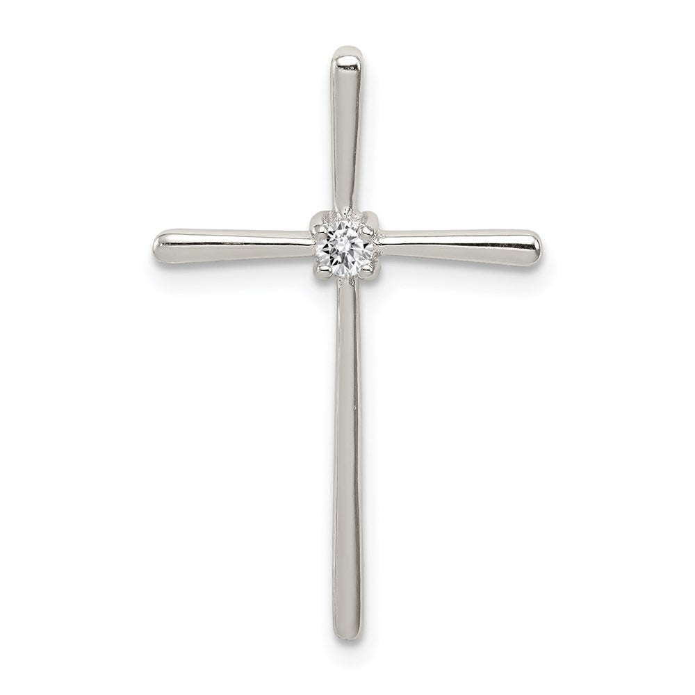 Sterling Silver Rhodium-plated CZ Cross Slide Pendant, 29 x 18 mm