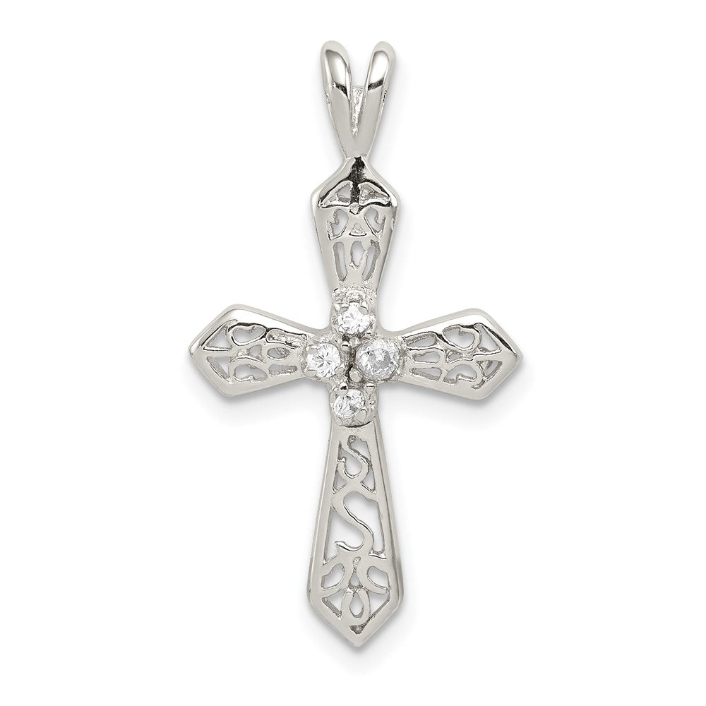 Sterling Silver Rhodium-plated CZ Passion Cross Pendant, 29 x 16 mm