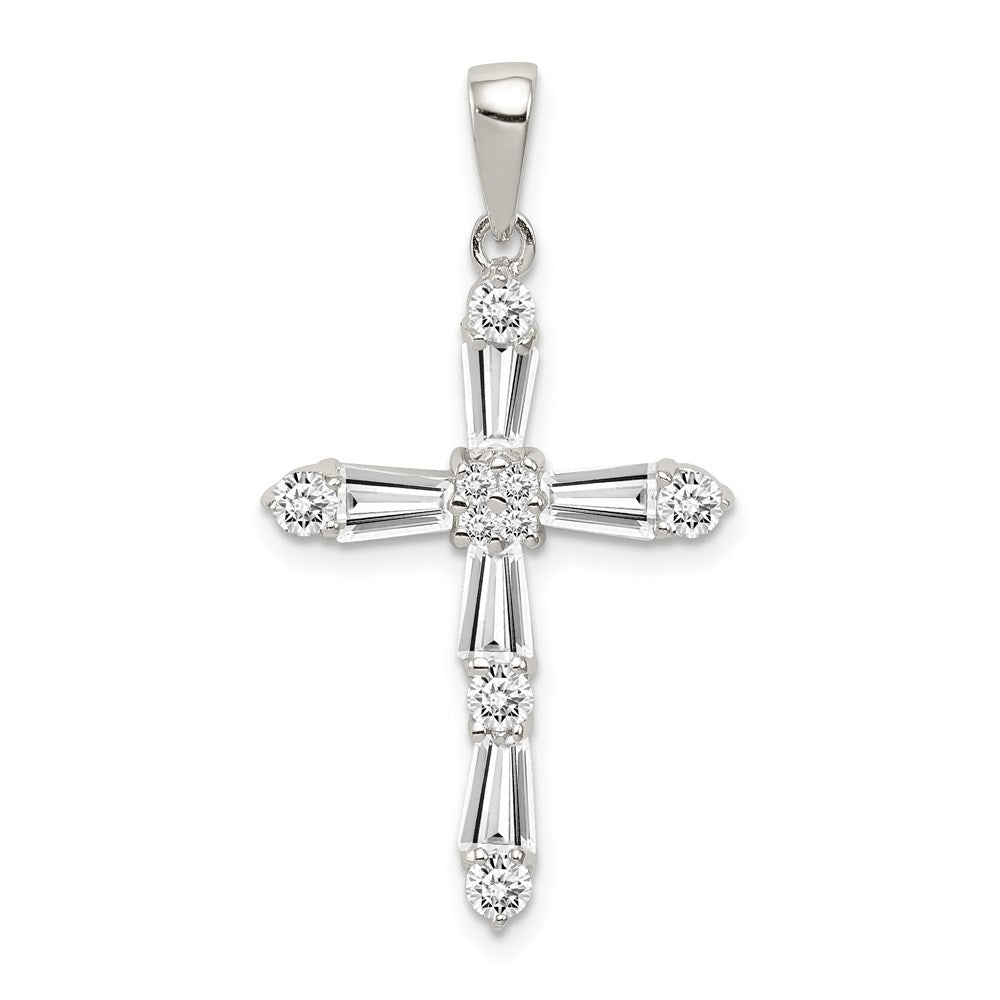 Sterling Silver Rhodium-plated CZ Cross Pendant, 33 x 19 mm