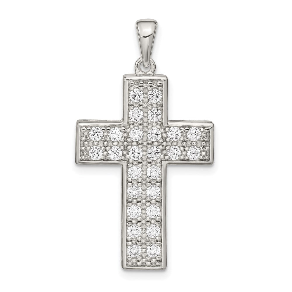 Sterling Silver Rhodium-plated CZ Latin Cross Pendant, 43 x 22 mm