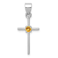 Sterling Silver Rhodium-platedCitrine Cross Pendant, 11 x 28 mm