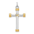 Sterling Silver Platinum-plated & 18k Gold-plated Rope Cross Pendant, 28 x 19 mm