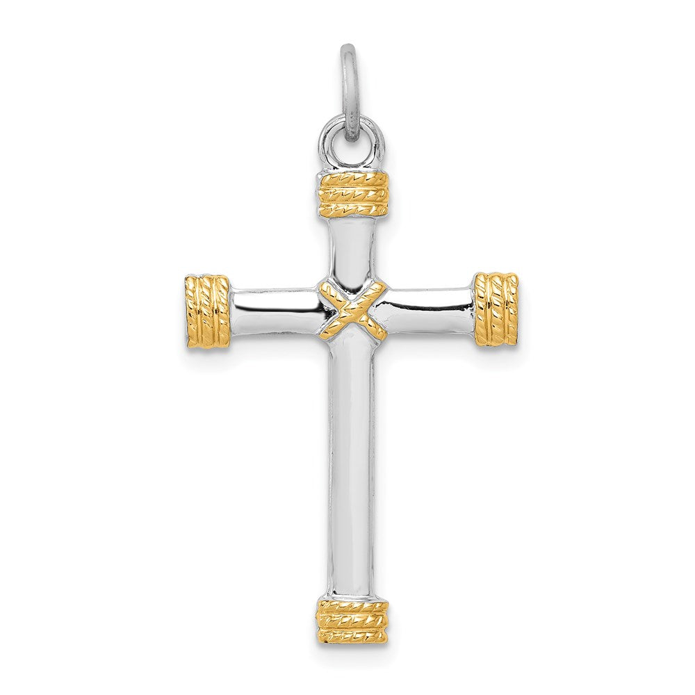 Sterling Silver Platinum-plated & 18k Gold-plated Rope Cross Pendant, 28 x 19 mm