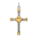 Sterling Silver Antiqued & 18k Gold - plated Cross Pendant, 31 x 19 mm