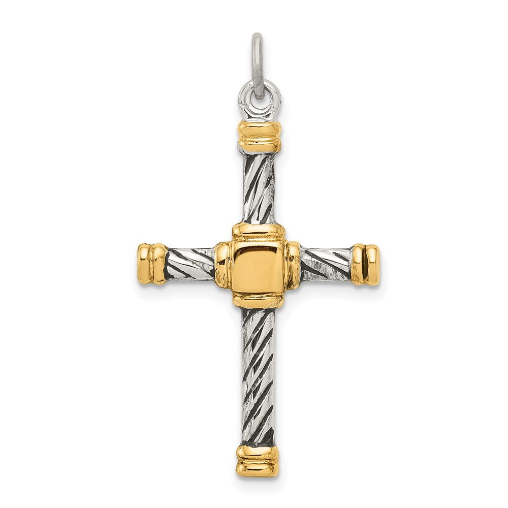 Sterling Silver Antiqued & 18k Gold - plated Cross Pendant, 31 x 19 mm