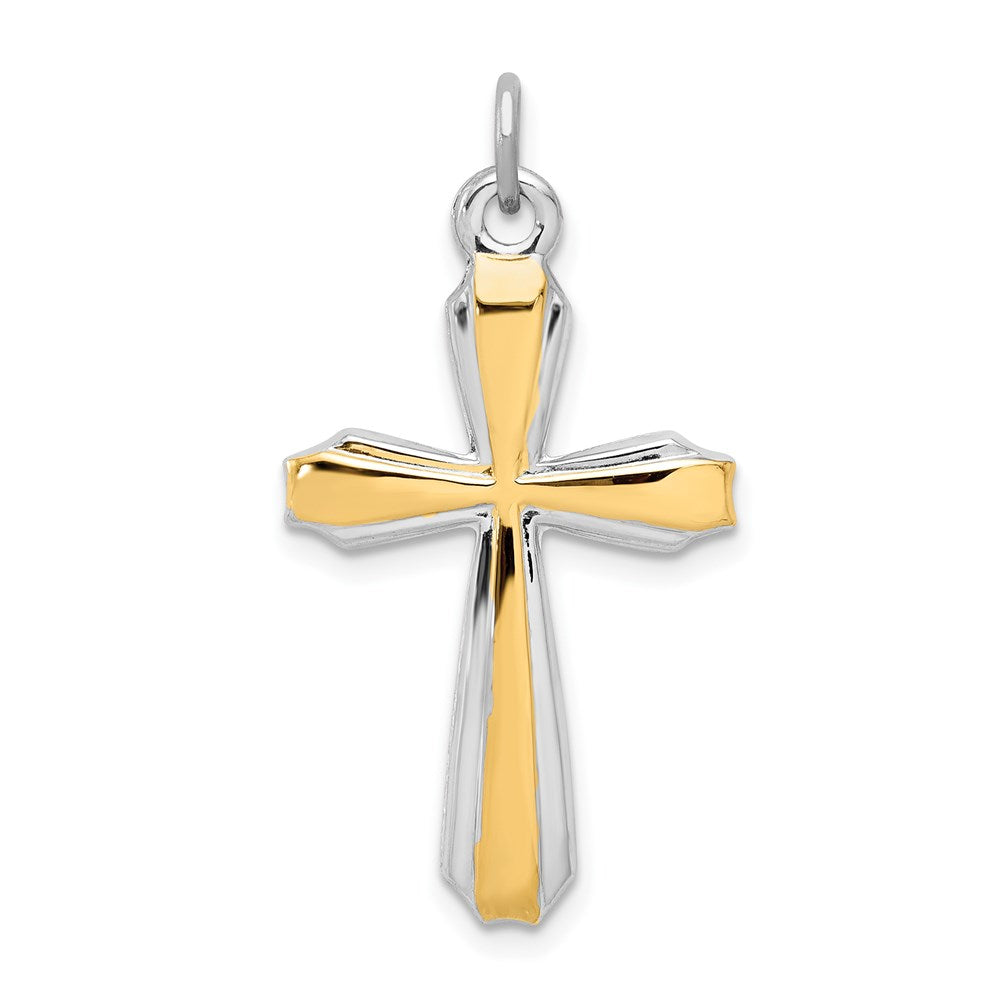 Sterling Silver Platinum-plated & 18k Gold-plated Cross Pendant, 29 x 17 mm