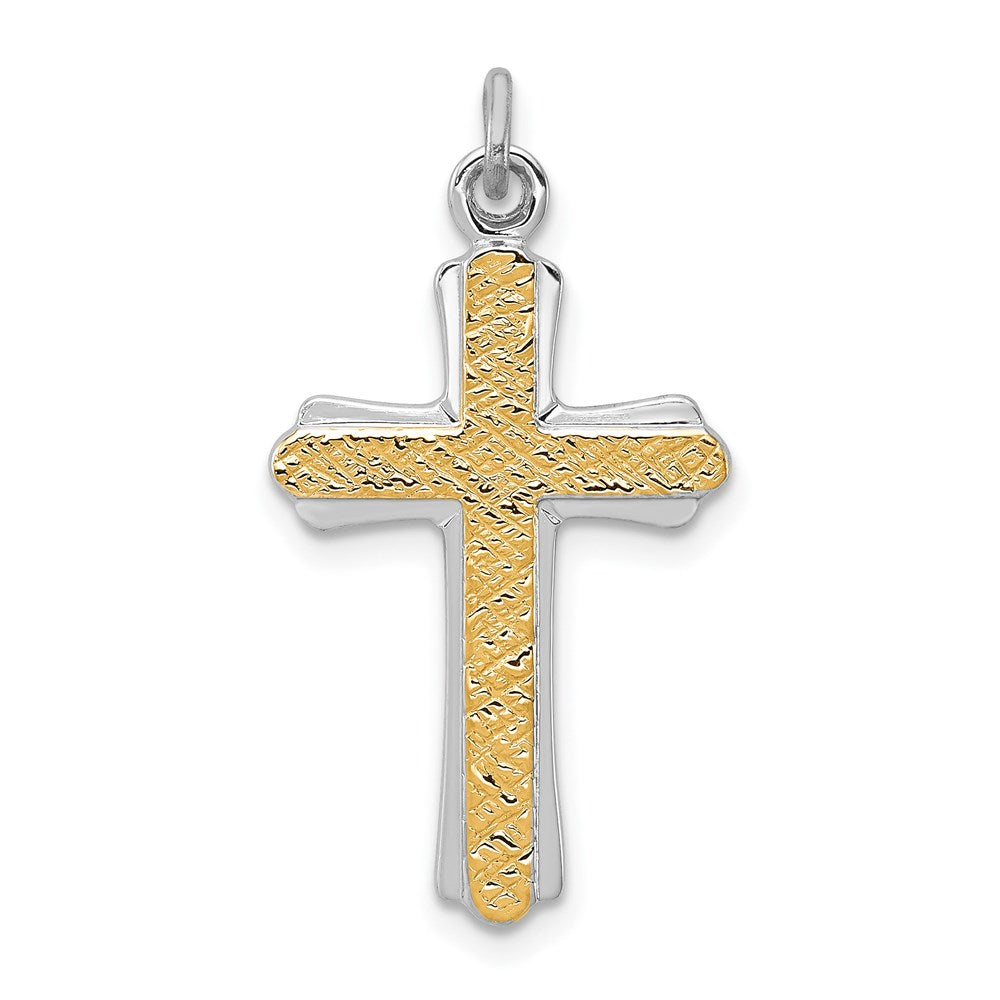 Sterling Silver Platinum-plated & 18k Gold-plated Cross Charm, 26 x 16 mm