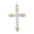 Sterling Silver Platinum-plated & 18k Gold-plated Rope Cross Pendant, 38 x 20 mm