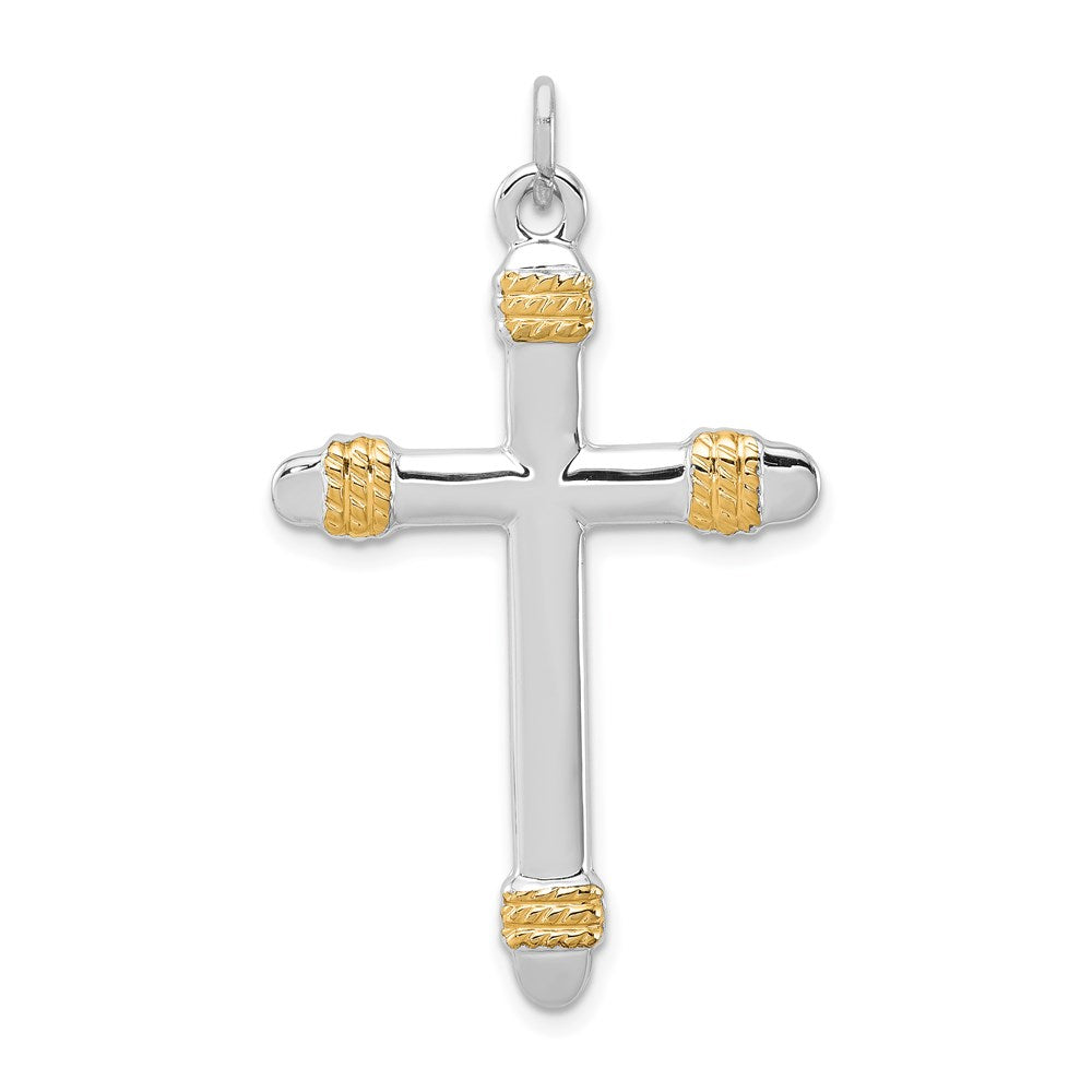Sterling Silver Platinum-plated & 18k Gold-plated Rope Cross Pendant, 38 x 20 mm