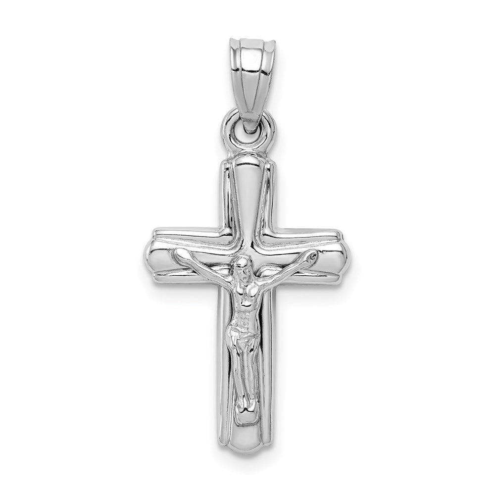 Sterling Silver Rhodium-plated Hollow Crucifix Pendant, 28 x 14 mm