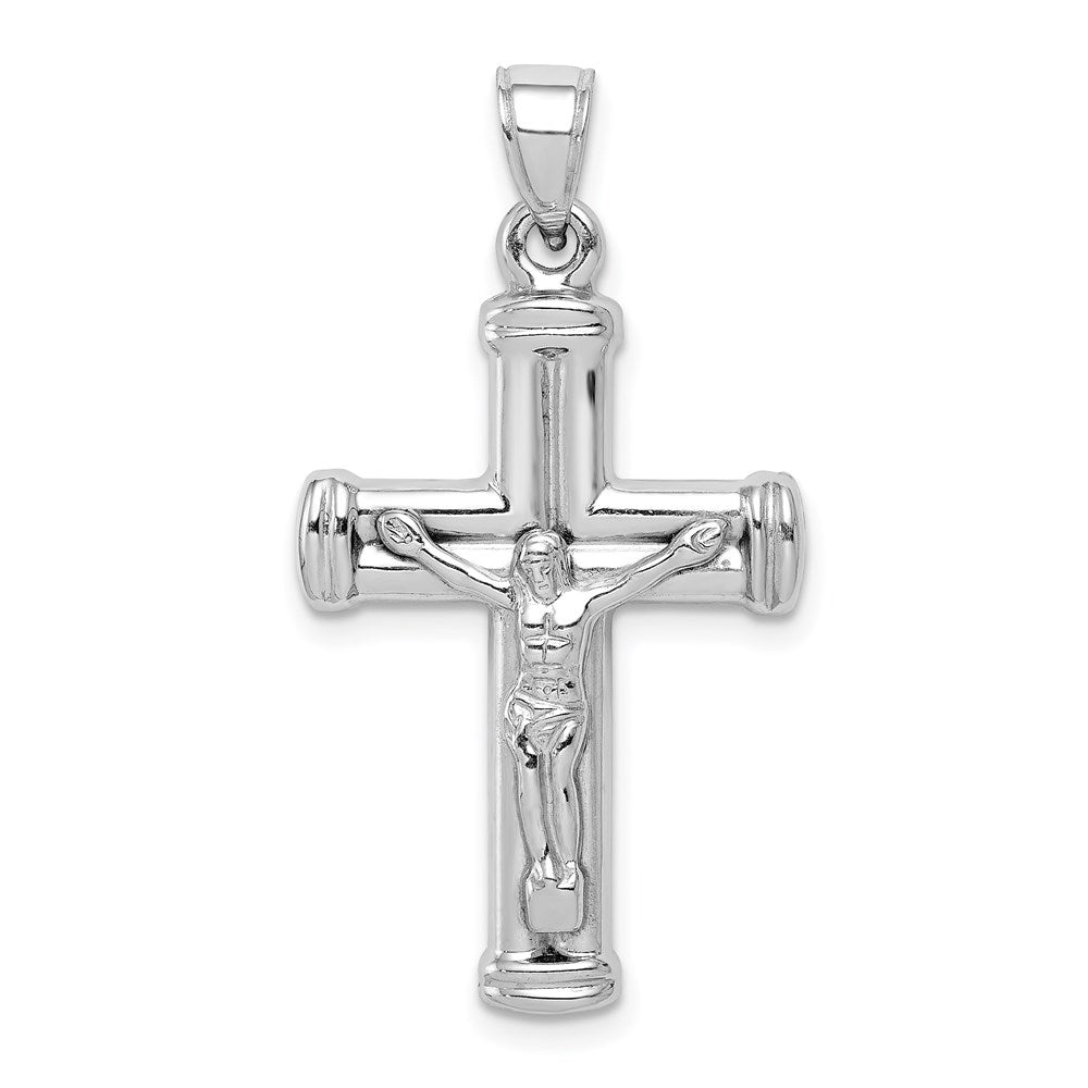 Sterling Silver Rhodium-plated Hollow Latin Crucifix Pendant, 33 x 18 mm