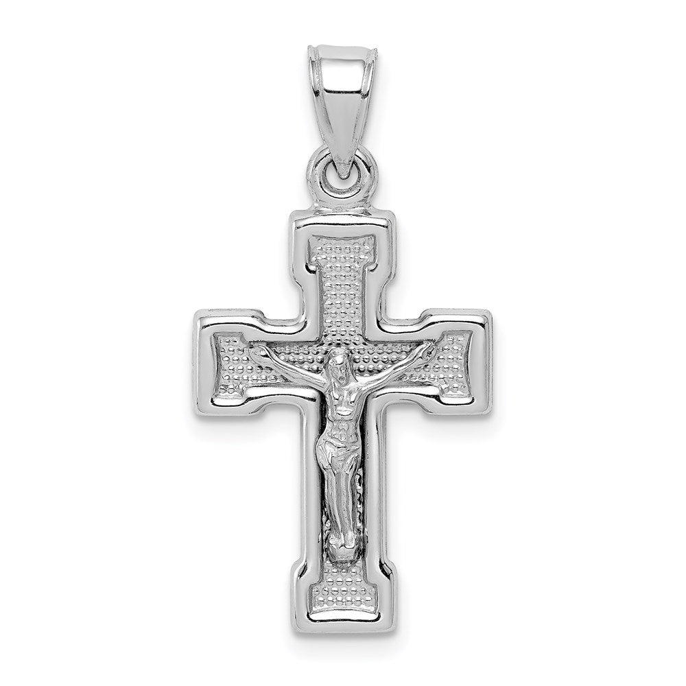 Sterling Silver Rhodium-plated Hollow Latin Crucifix Pendant, 29 x 15 mm