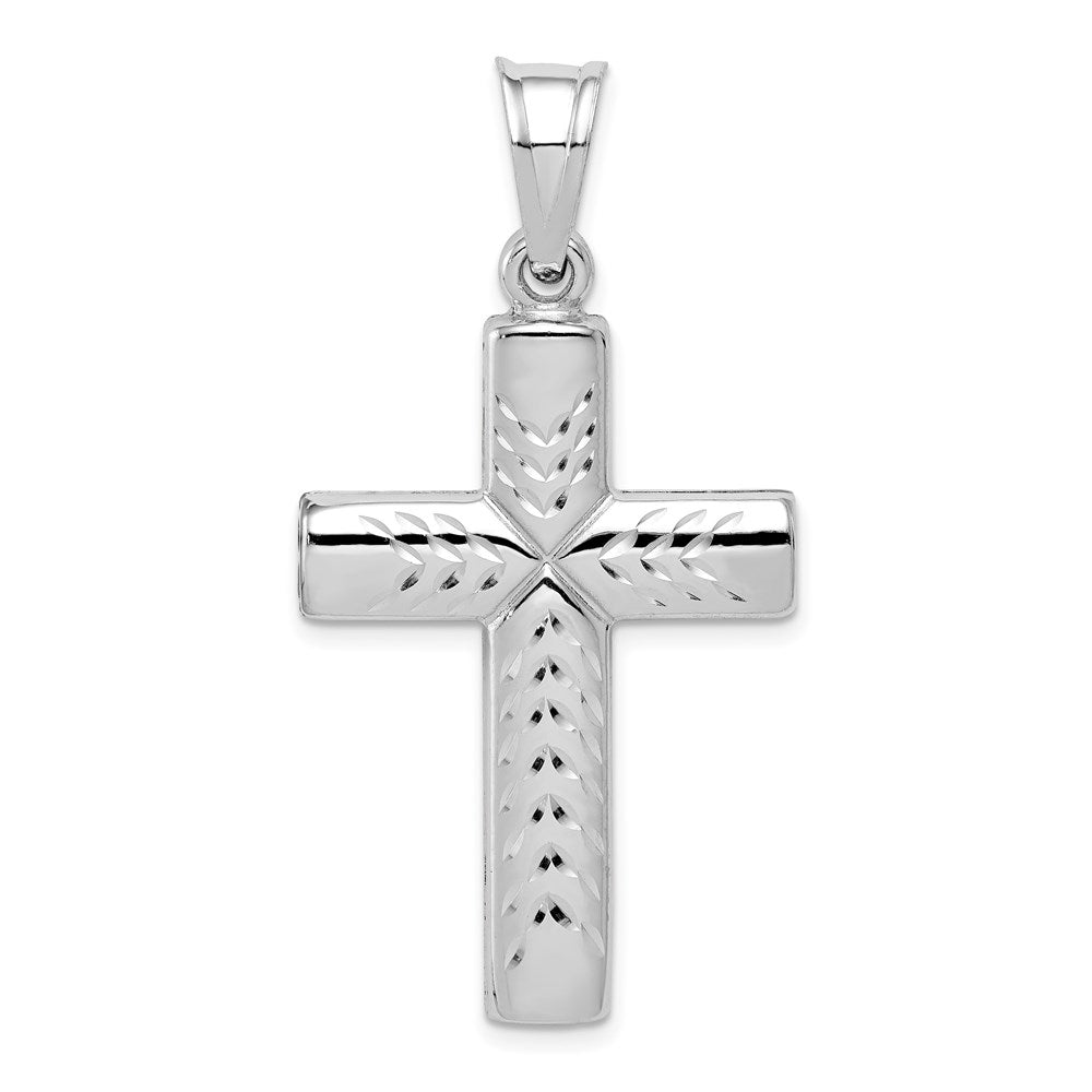 Sterling Silver Rhodium-plated Diamond -Cut Cross Pendant, 45 x 24 mm