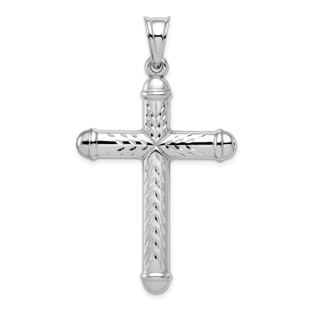 Sterling Silver Rhodium-plated Diamond -Cut Reversible Cross Pendant, 51 x 32 mm