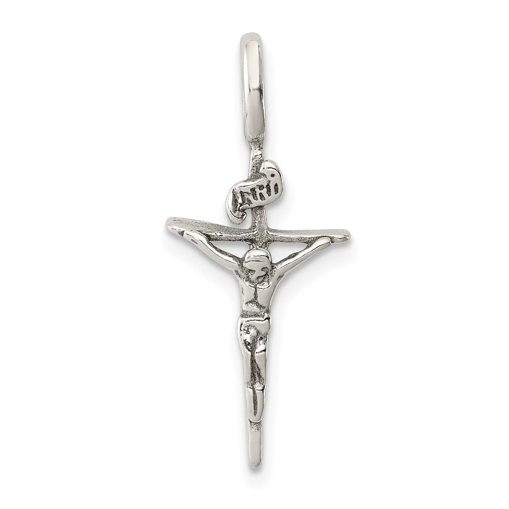 Sterling Silver Antiqued INRI Crucifix Pendant, 25 x 11 mm