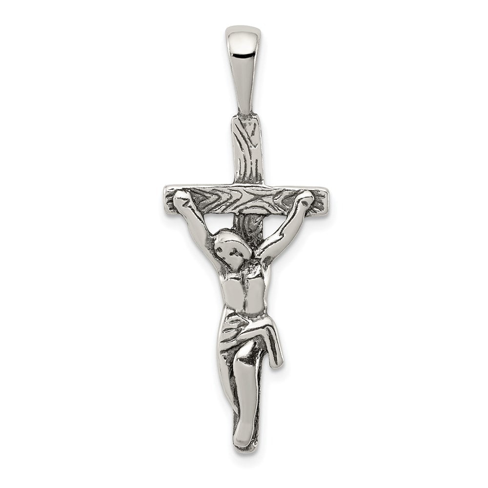 Sterling Silver Antiqued Crucifix Pendant, 37 x 15 mm