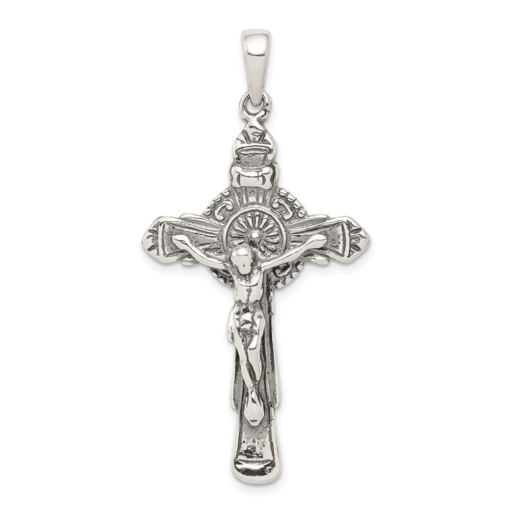 Sterling Silver Antiqued Iona Crucifix Pendant, 47 x 25 mm