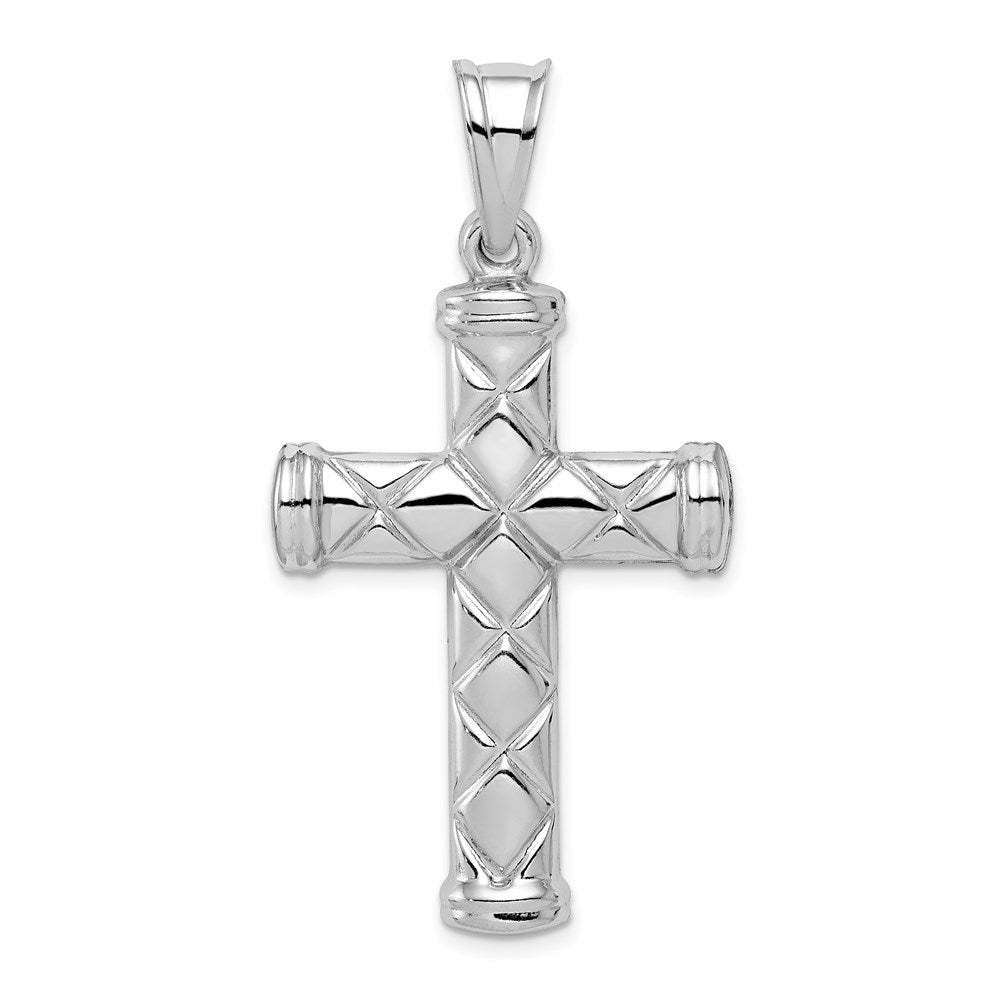 Sterling Silver Rhodium-plated Hollow Latin Cross Pendant, 47 x 25 mm