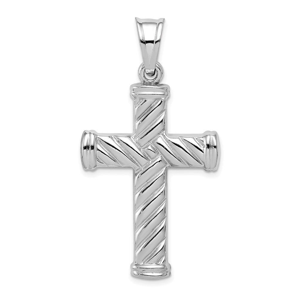 Sterling Silver Rhodium-plated Hollow Latin Cross Pendant, 46 x 25 mm