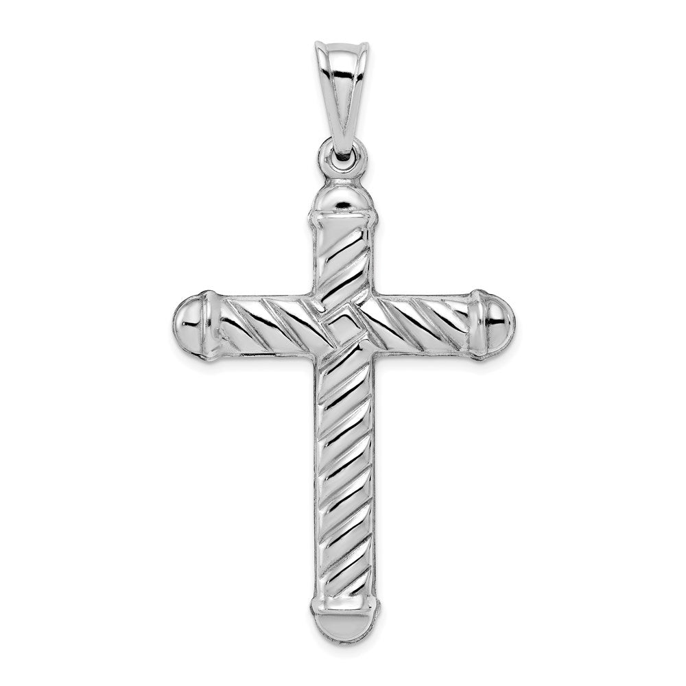 Sterling Silver Rhodium-plated Hollow Cross Pendant, 55 x 32 mm