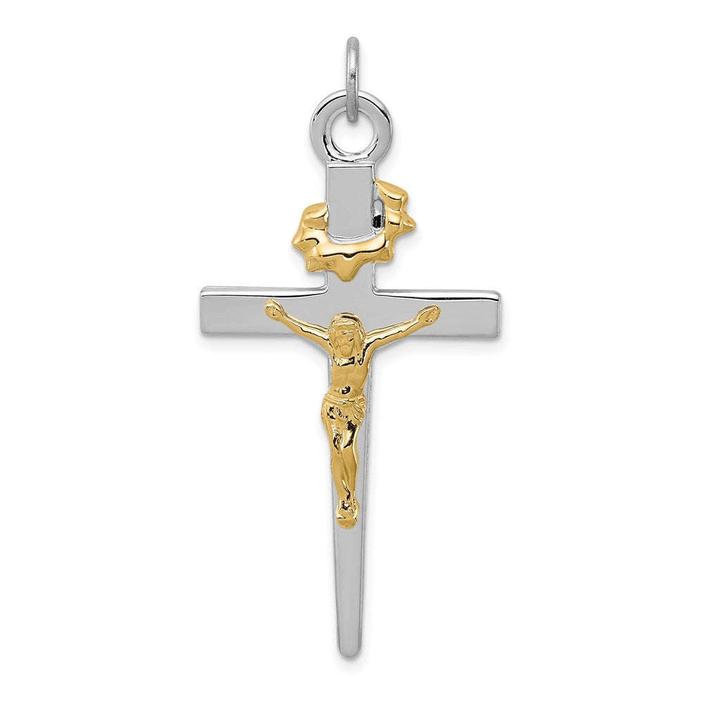 Sterling Silver Platinum-plated & 18k Gold-plated Crucifix Pendant, 46 x 23 mm