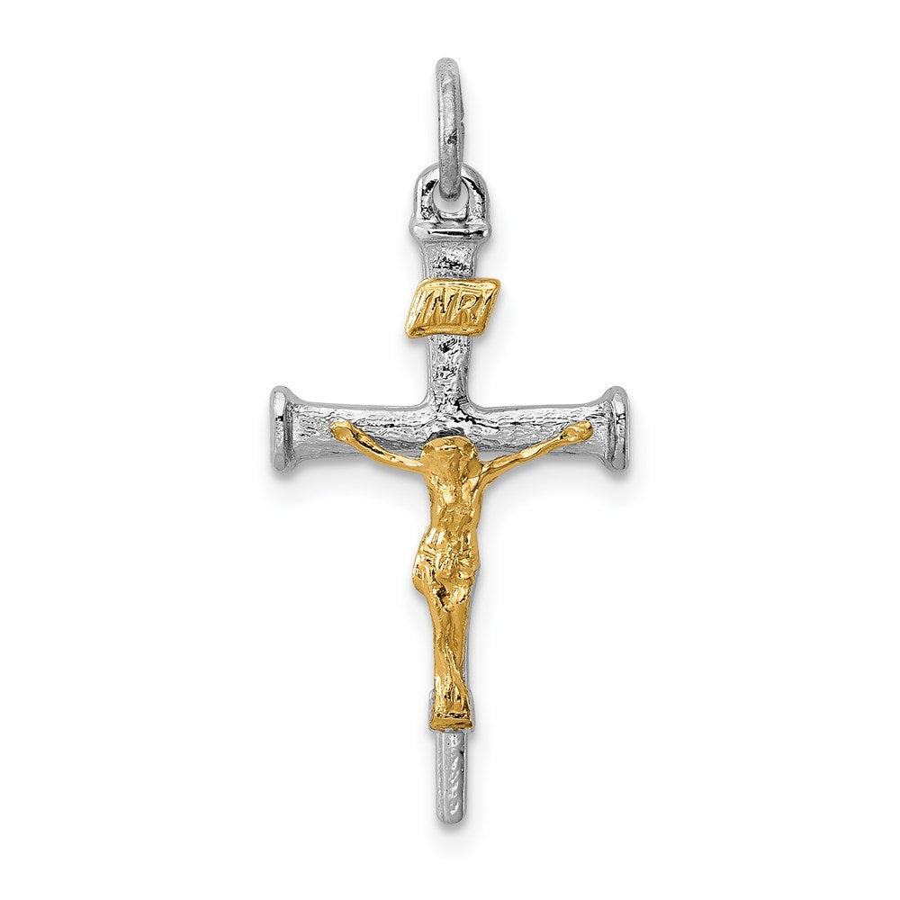 Sterling Silver Platinum-plated & 18k Gold-plated Crucifix Charm, 17 x 7 mm