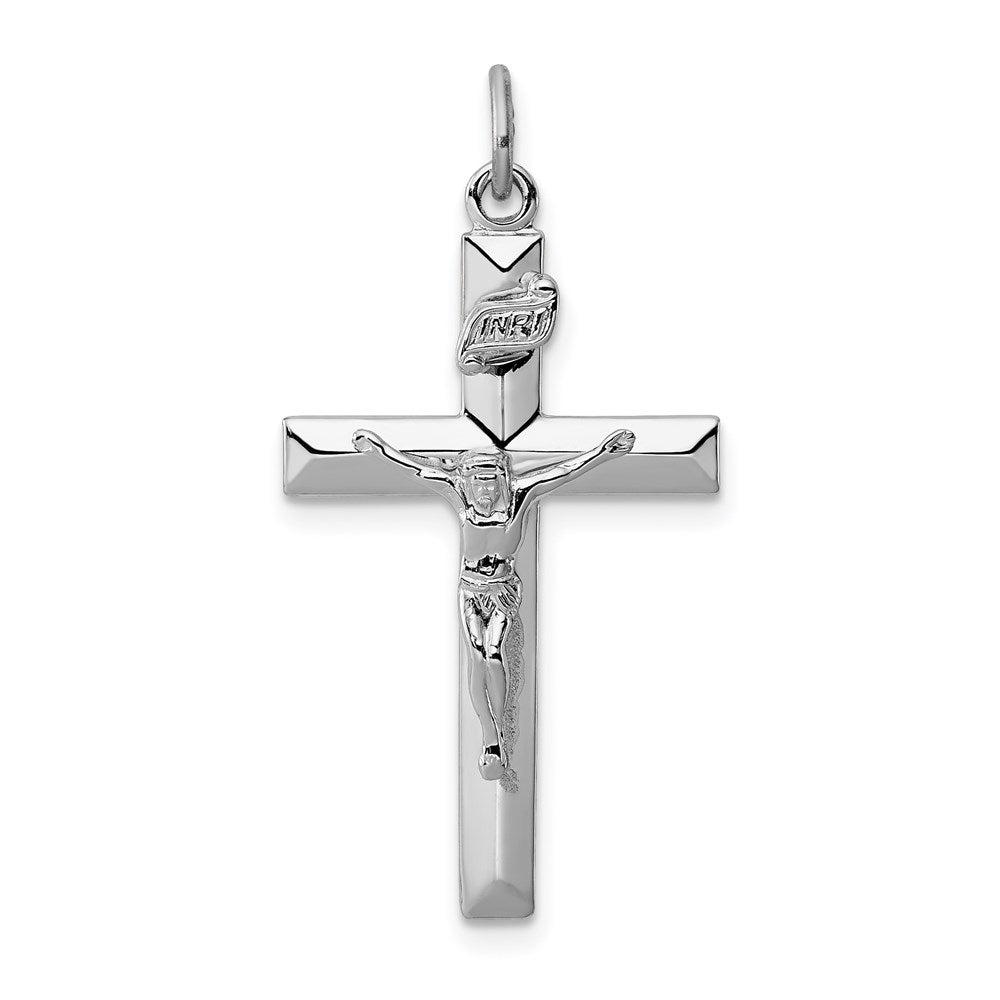 Sterling Silver Platinum-plated INRI Crucifix Pendant, 31 x 17 mm