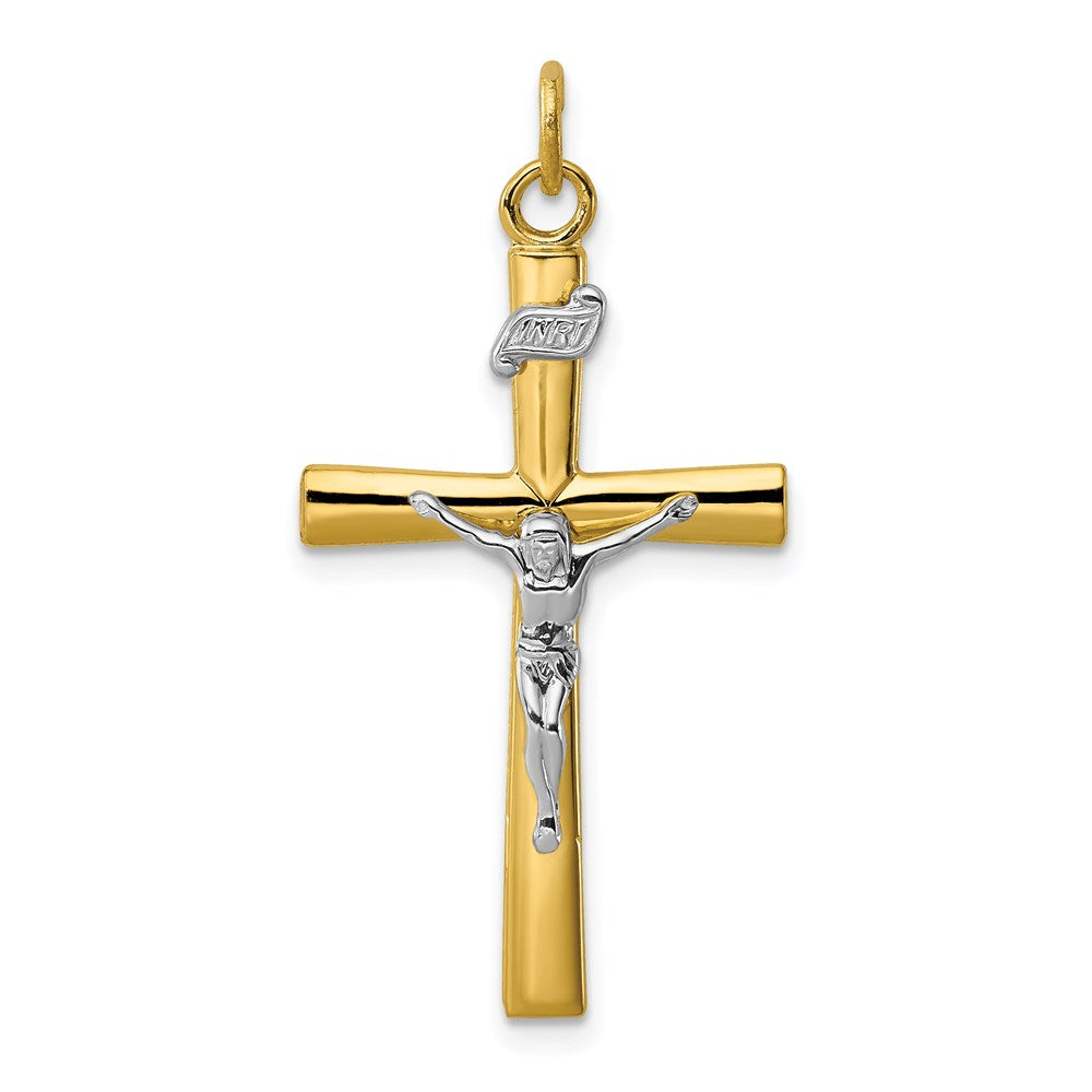 Sterling Silver Platinum-plated & 18k Gold-plated Crucifix Pendant, 35 x 19 mm