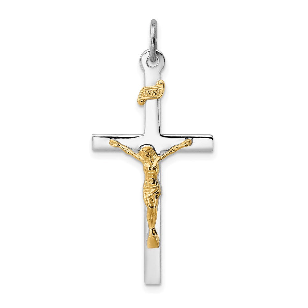 Sterling Silver Platinum-plated & 18k Gold-plated Crucifix Pendant, 36 x 18 mm