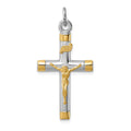 Sterling Silver Platinum-plated & 18k Gold-plated Crucifix Pendant, 37 x 18 mm