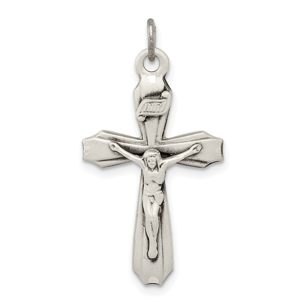 Sterling Silver Antiqued INRI Crucifix Pendant, 30 x 16 mm