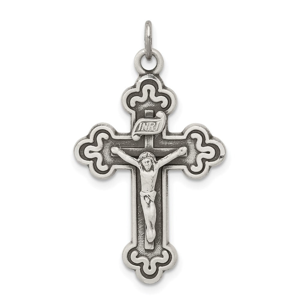 Sterling Silver Antiqued INRI Crucifix Pendant, 30 x 18 mm