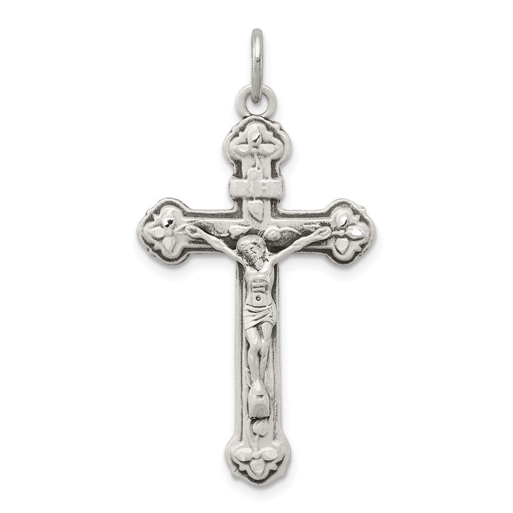 Sterling Silver Antiqued INRI Crucifix Pendant, 37 x 30 mm
