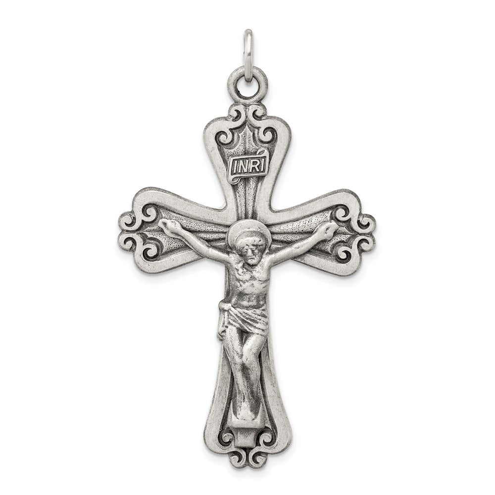 Sterling Silver Antiqued INRI Crucifix Pendant, 52 x 30 mm