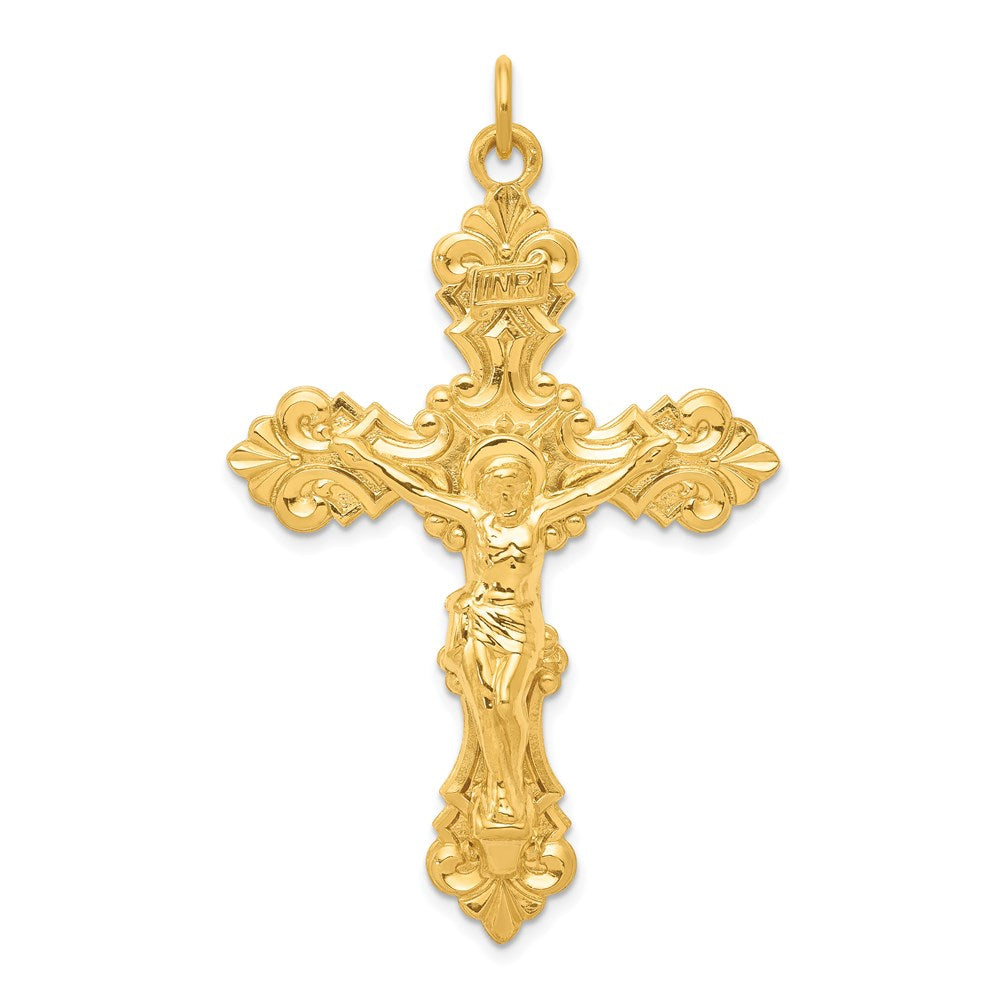 Sterling Silver & 24k Gold -plated INRI Crucifix Pendant, 55 x 35 mm