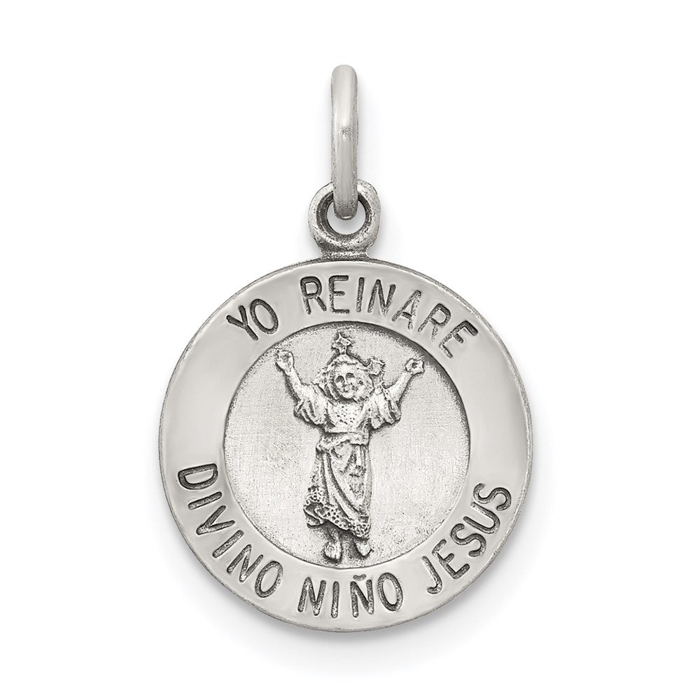 Sterling Silver Antiqued Divino Nino Medal (Divine Infant Jesus), 26 x 18 mm