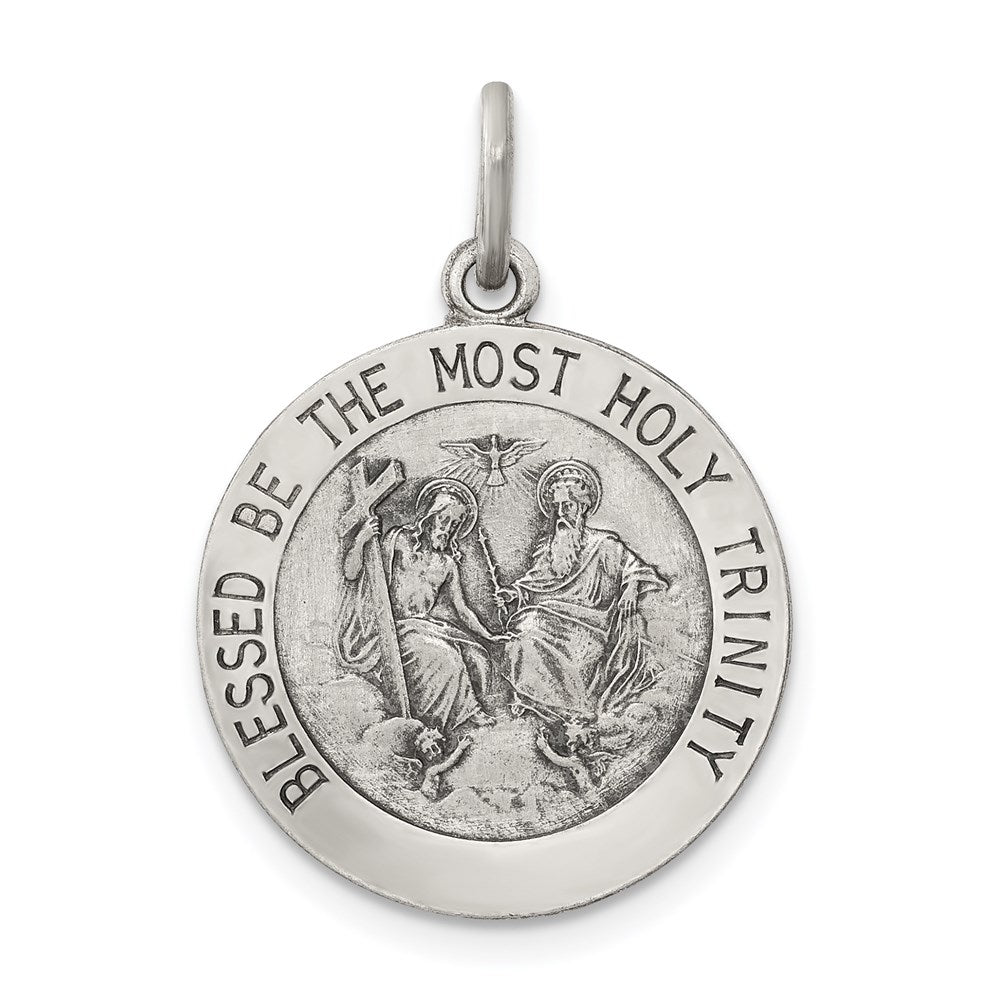 Sterling Silver Antiqued Holy Trinity Medal, 26 x 18 mm