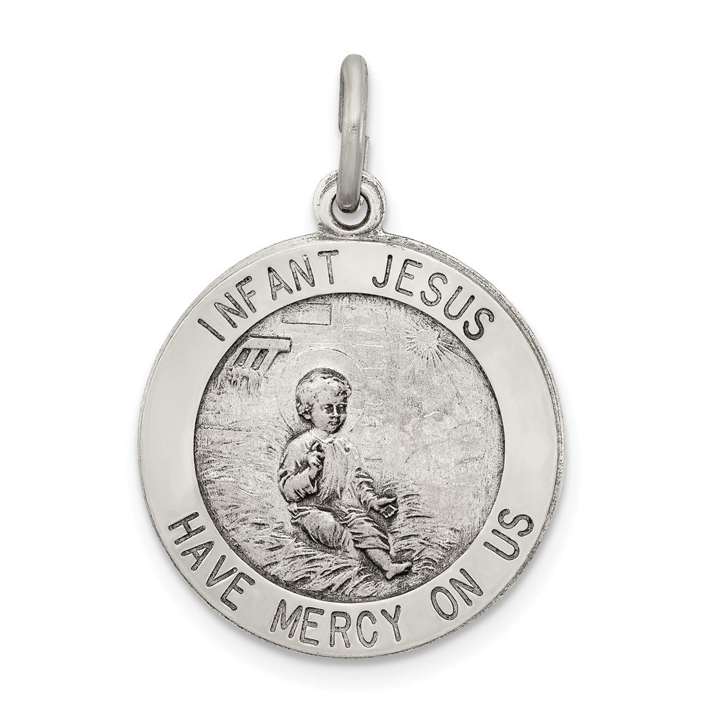 Sterling Silver Antiqued Infant Jesus Medal, 17 x 11 mm