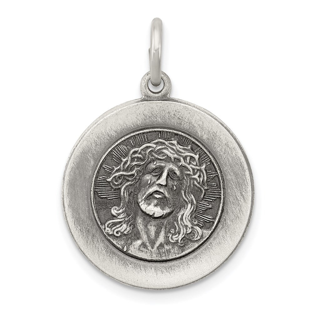 Sterling Silver Antiqued Ecce Homo Medal, 25 x 18 mm