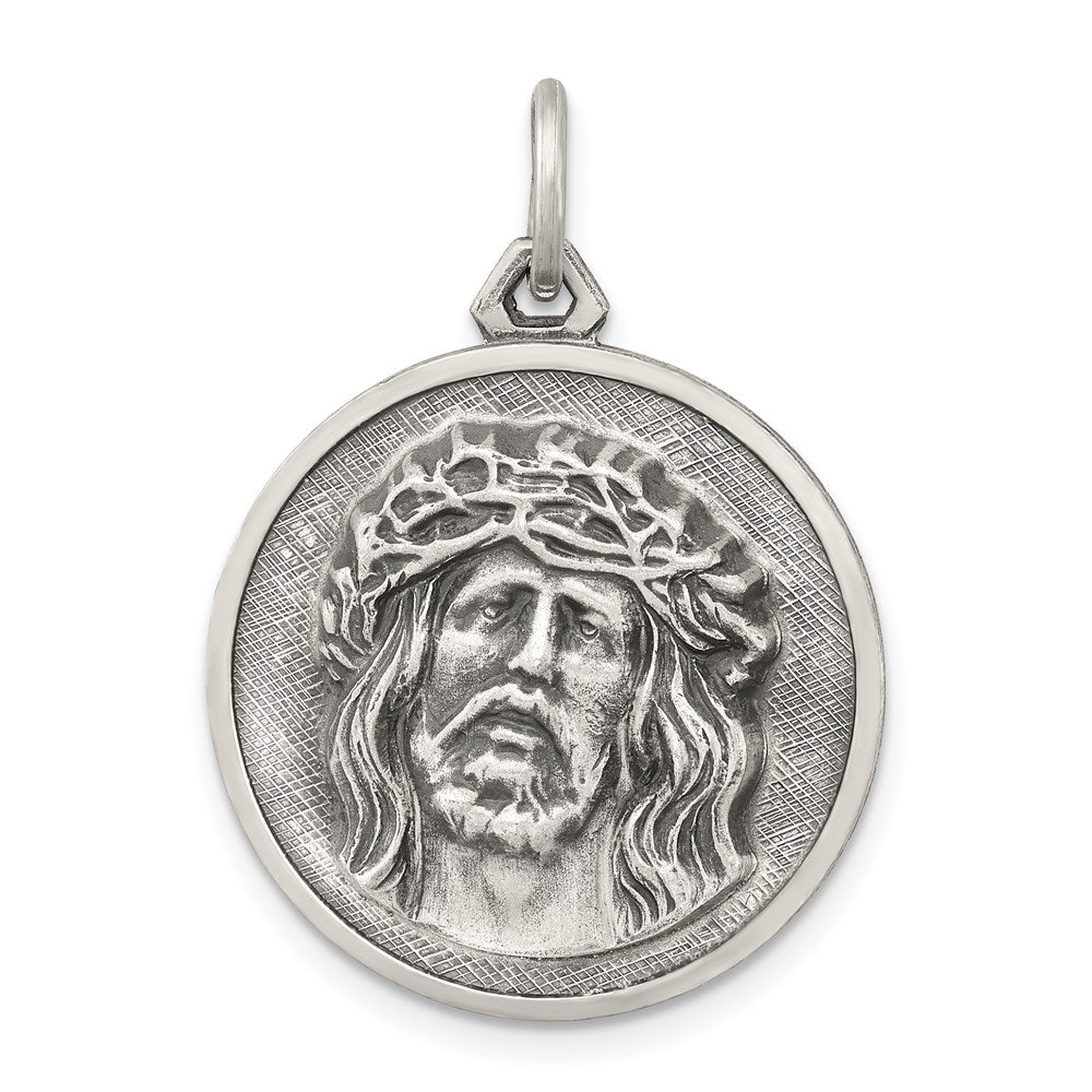 Sterling Silver Antiqued Ecce Homo Medal, 29 x 21 mm